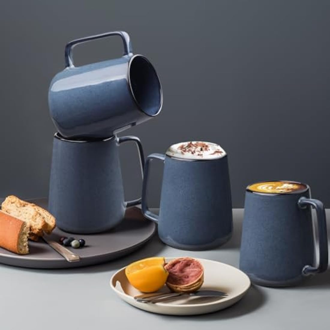 700ml Large Blue Ceramic Coffee Mugs – Set of 4 Jumbo Cups