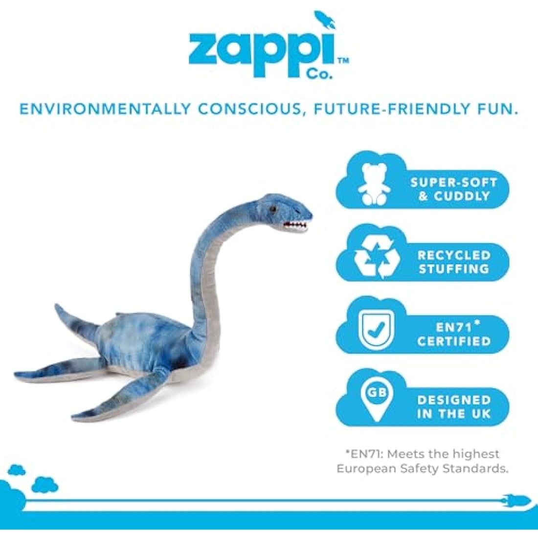 Zappi Co Plesiosaur Dinosaur Plush Toy – Soft Stuffed Animal (40cm)