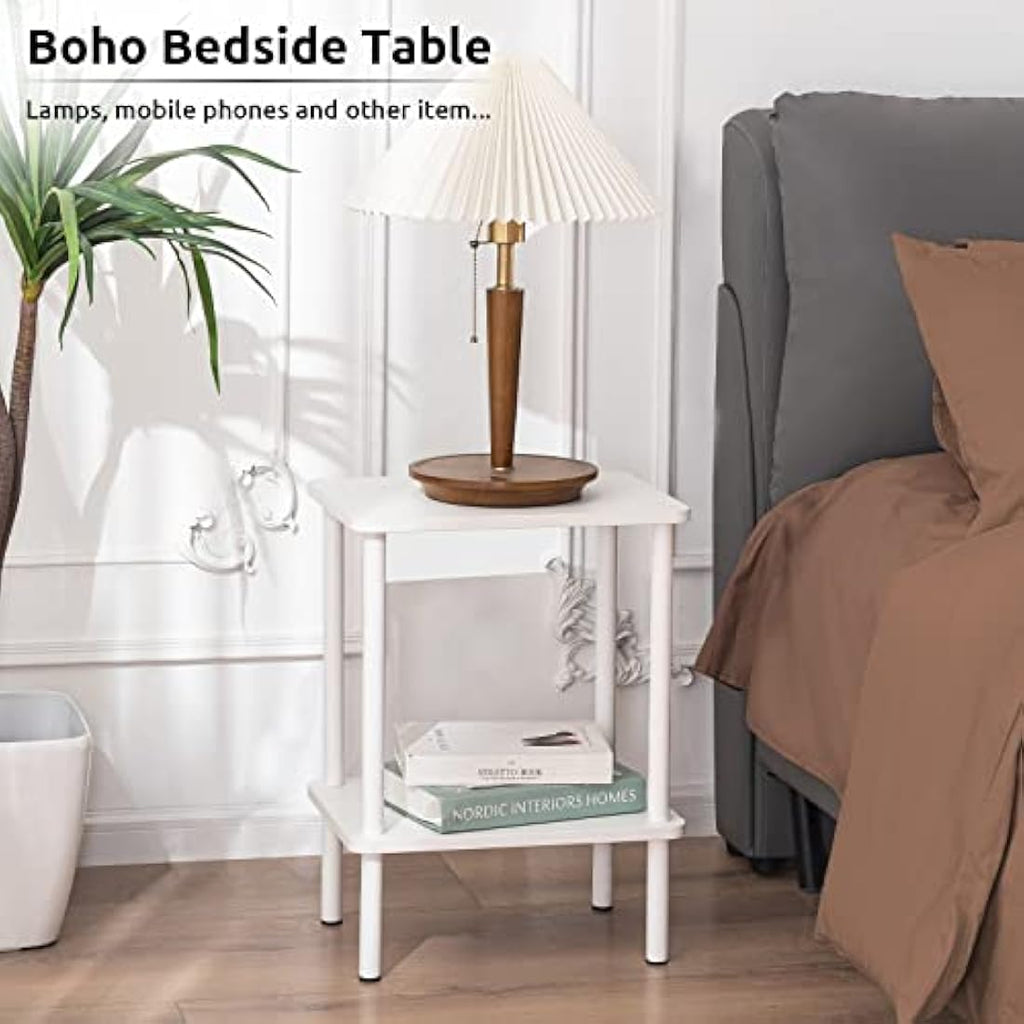 Apicizon 2-Tier Side Table – White Modern Nightstand for Small Spaces