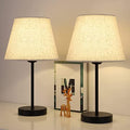 UOMIO Bedside Table Lamps Set of 2 – Linen Fabric & Metal Nightstand Lamps