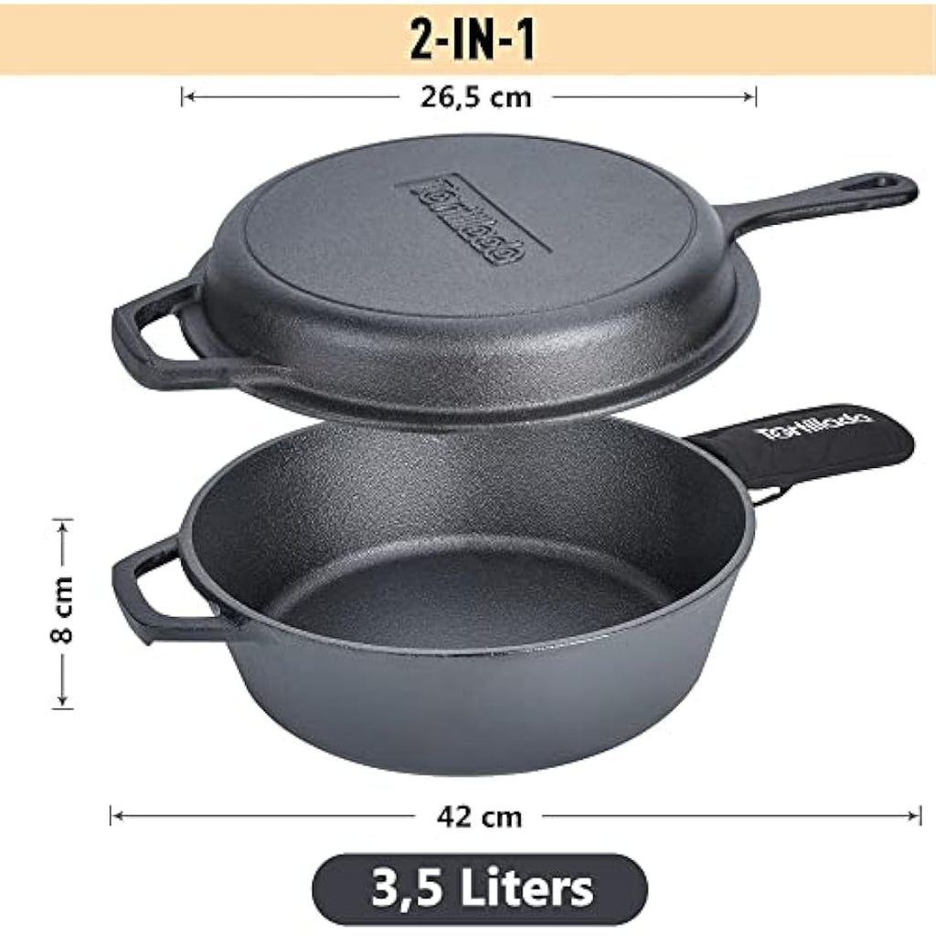 Tortillada Preseasoned Cast Iron Combo Cooker | 3.5L Dutch Oven & Skillet