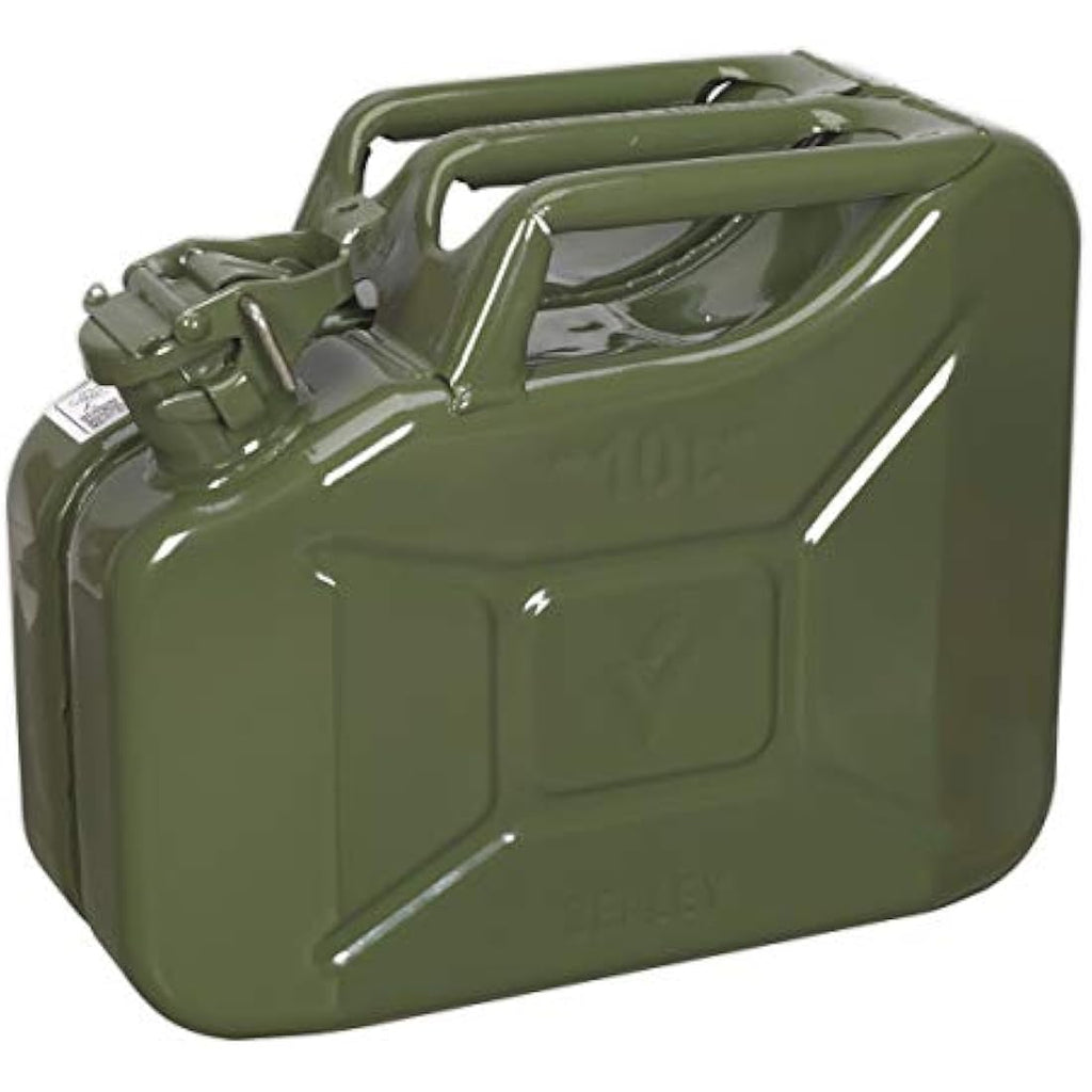 Sealey 10L Jerry Can – Green Leak-Proof Steel Fuel Storage Container