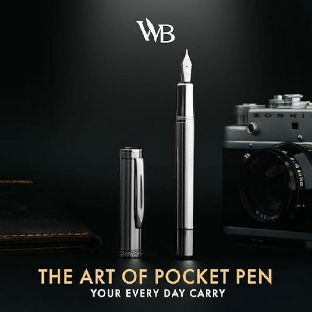 Wordsworth and Black Fountain Pen - Mini EDC Pocket Pen, Chrome Finish