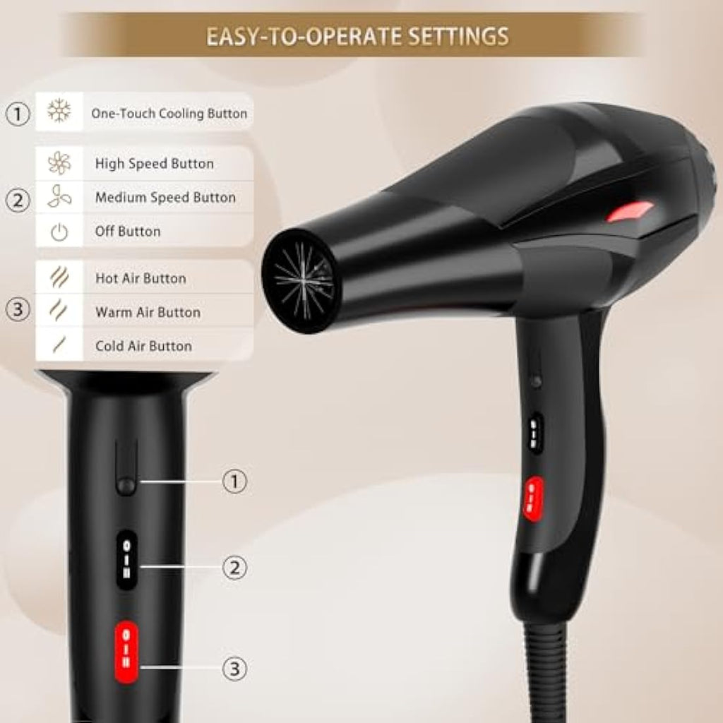 Jooayou 3000W Ionic Hair Dryer | Professional Fast Drying Blow Dryer