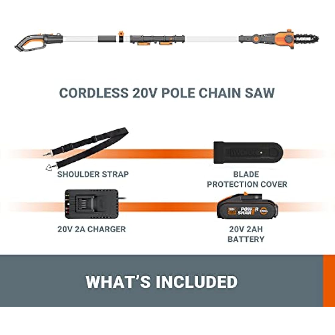 WORX WG349E.9 Cordless Pole Pruner – 20V Telescopic Tree Saw (Tool Only)