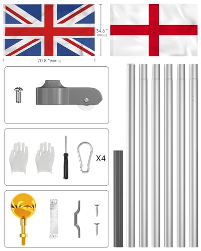ZMTECH 20FT Sectional Flag Pole Kit | Heavy-Duty Aluminium Outdoor Stand