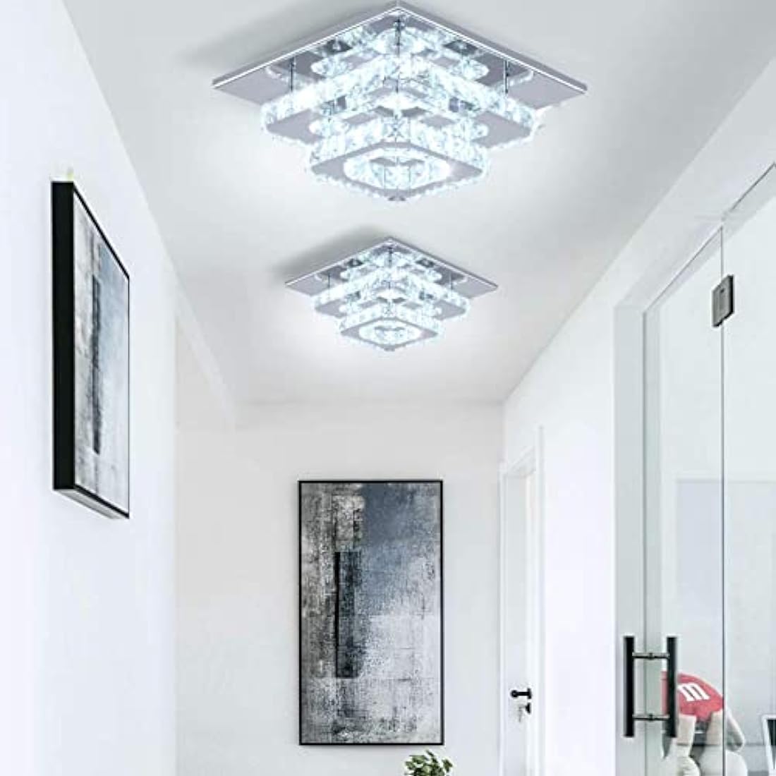 Finktonglan Modern Square Crystal LED Ceiling Light | Flush Mount Chandelier