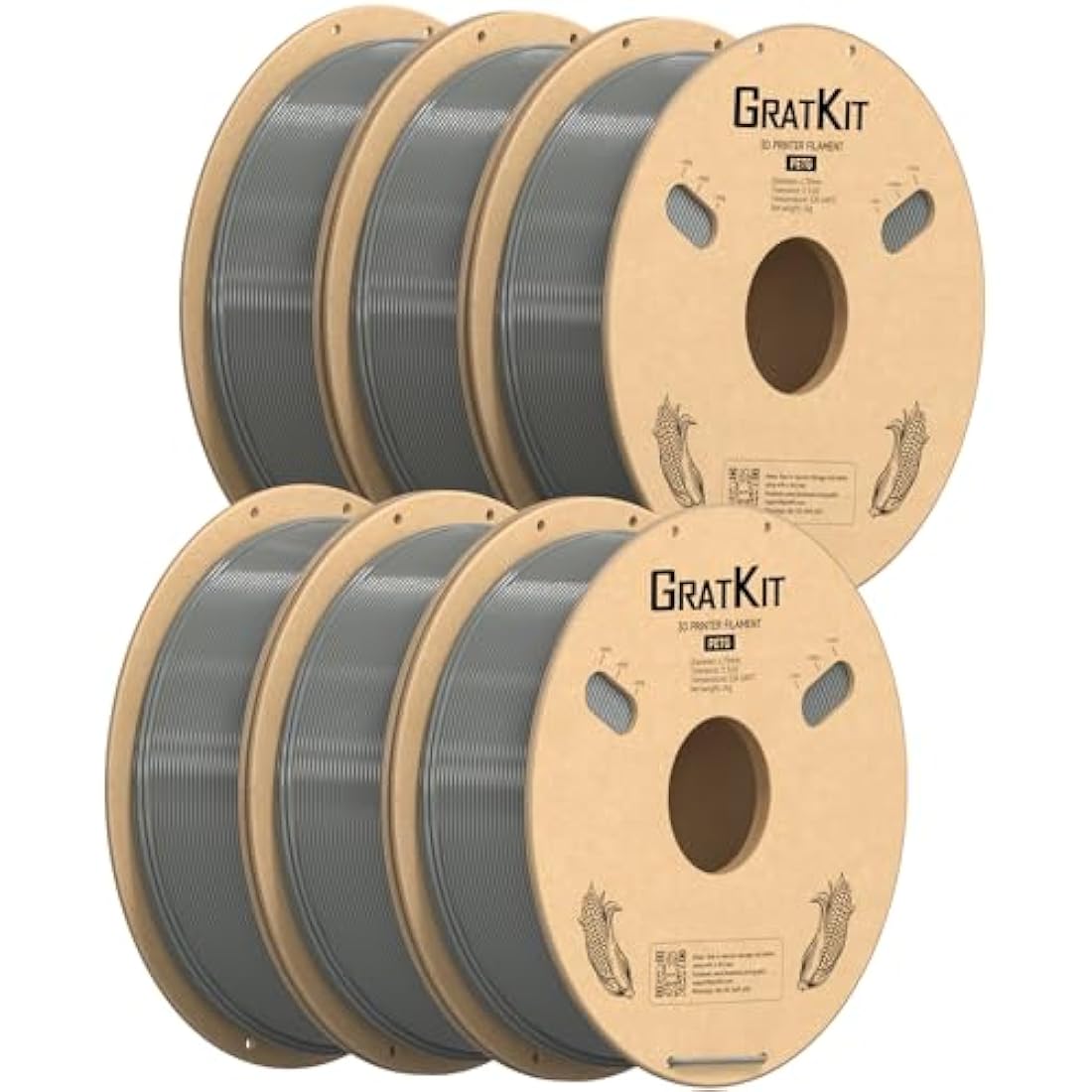 GratKit PETG 3D Printer Filament 1.75mm Gray – 6KG Bundle (6x1KG)