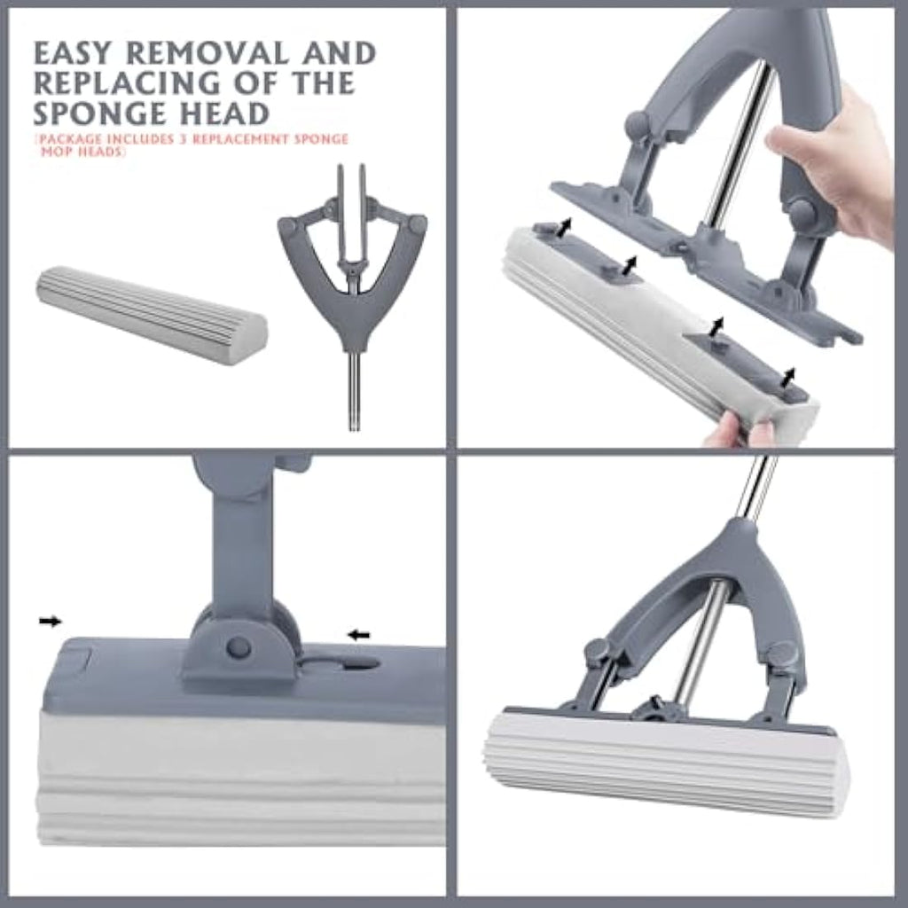 Masthome Sponge Mop and Bucket Set | 3 Absorbent Heads & Extendable Handle