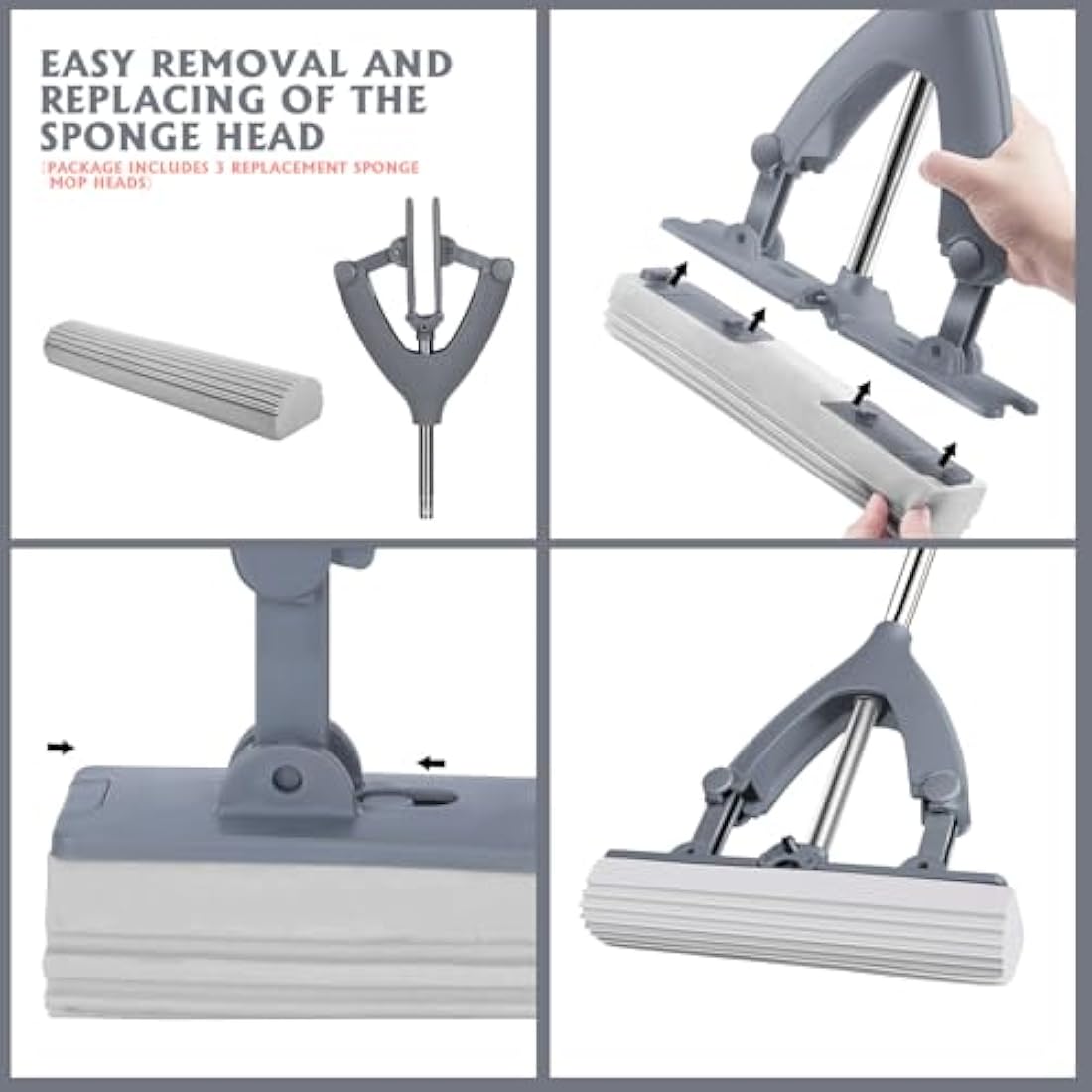 Masthome Sponge Mop and Bucket Set | 3 Absorbent Heads & Extendable Handle