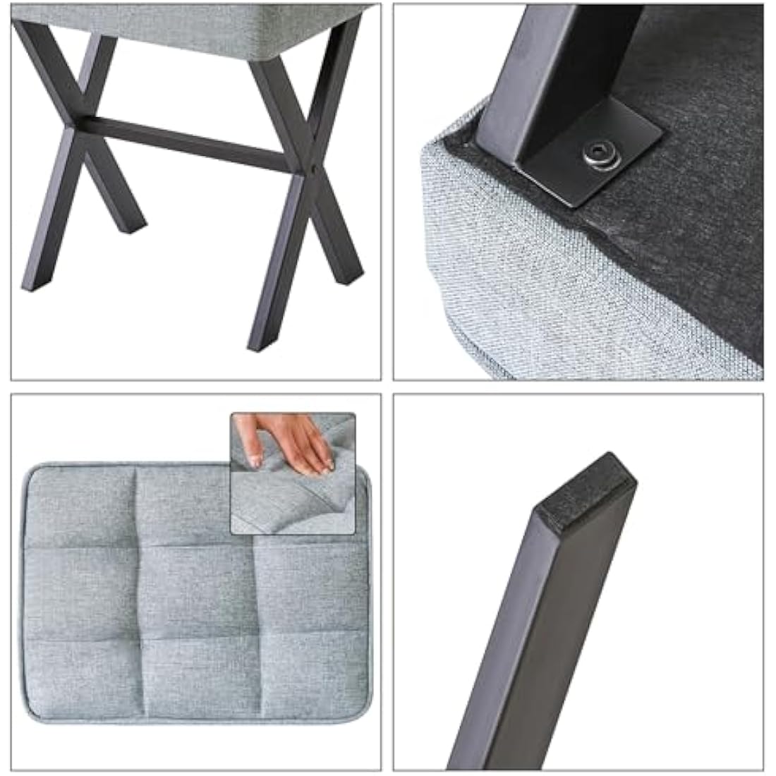 IBUYKE Square Linen Vanity Stool – Blue Gray Ottoman with X-Legs