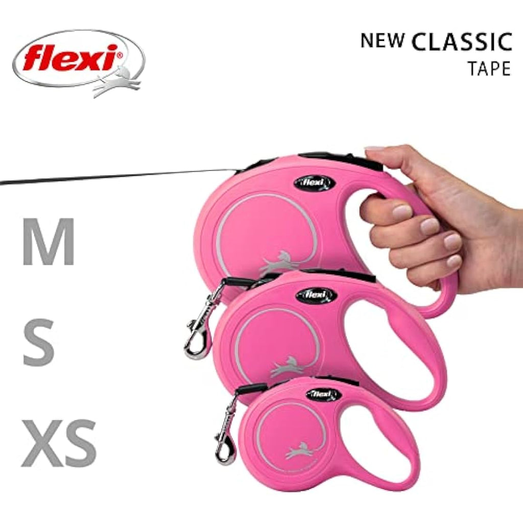 flexi New Classic Retractable Dog Lead Tape, Small, 5m - Pink