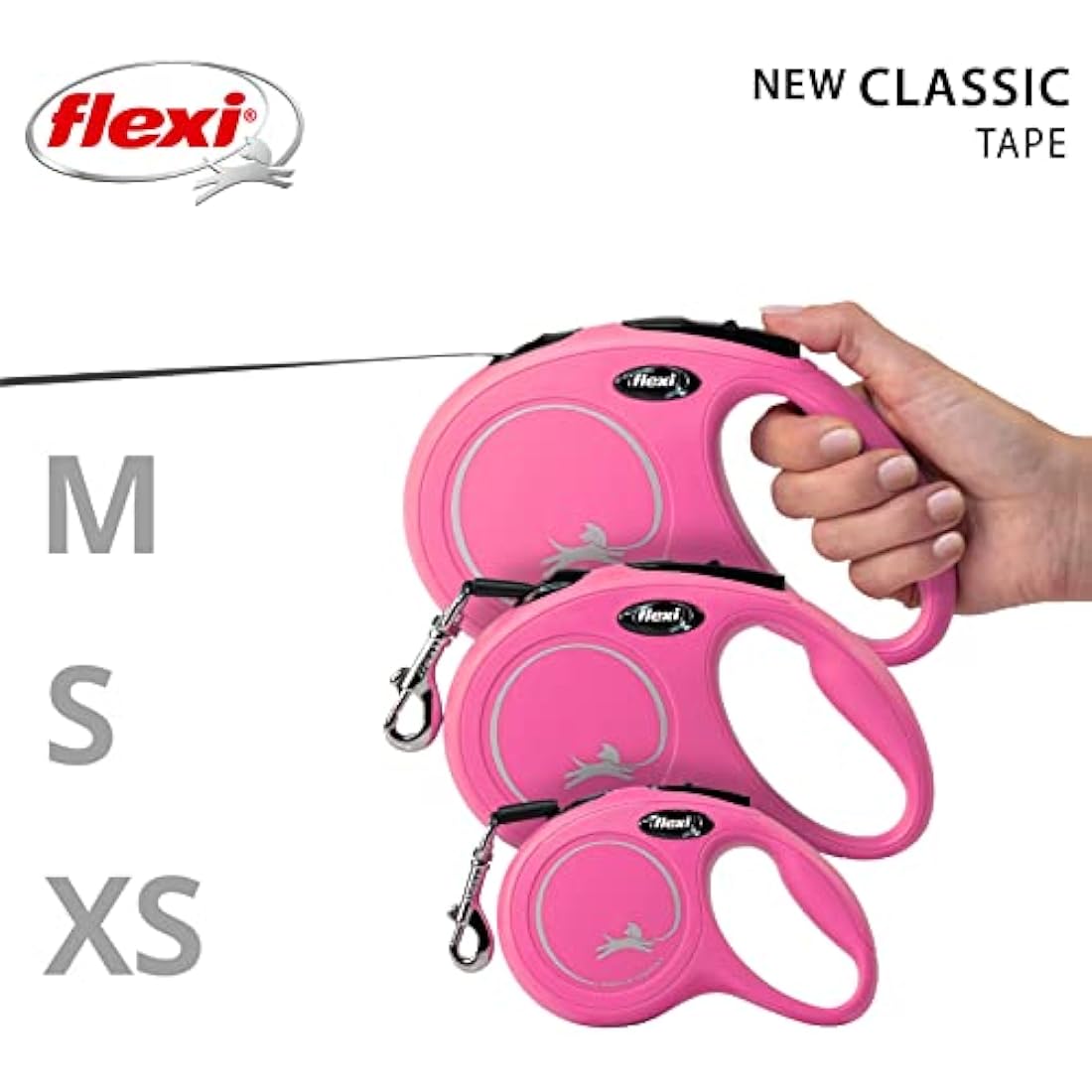 flexi New Classic Retractable Dog Lead Tape, Small, 5m - Pink
