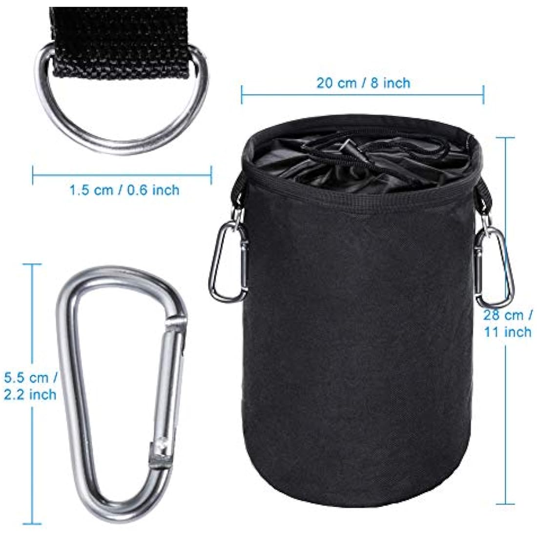 Large Waterproof Peg Bag with 2 Hanger Clips – Black