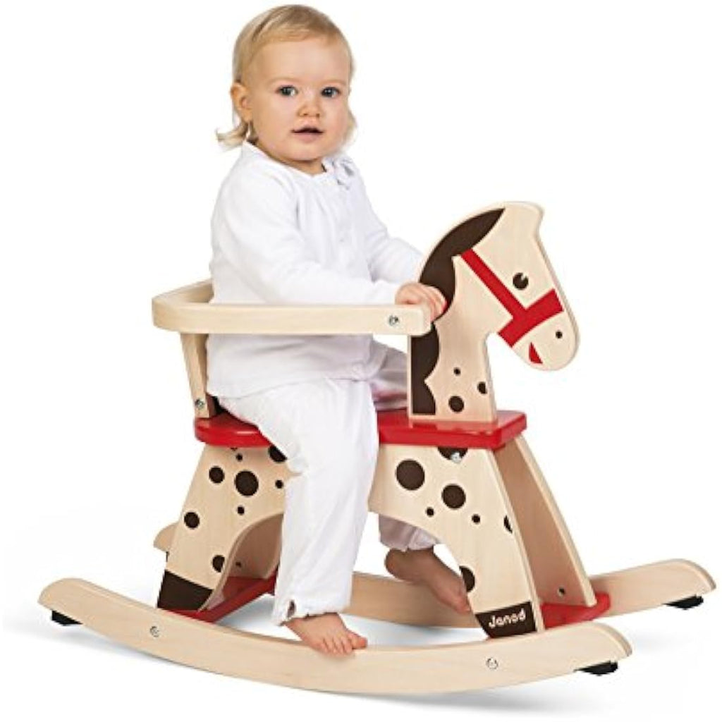 Janod Caramel Wooden Rocking Horse – Toddler Balance Toy, Brown/Red