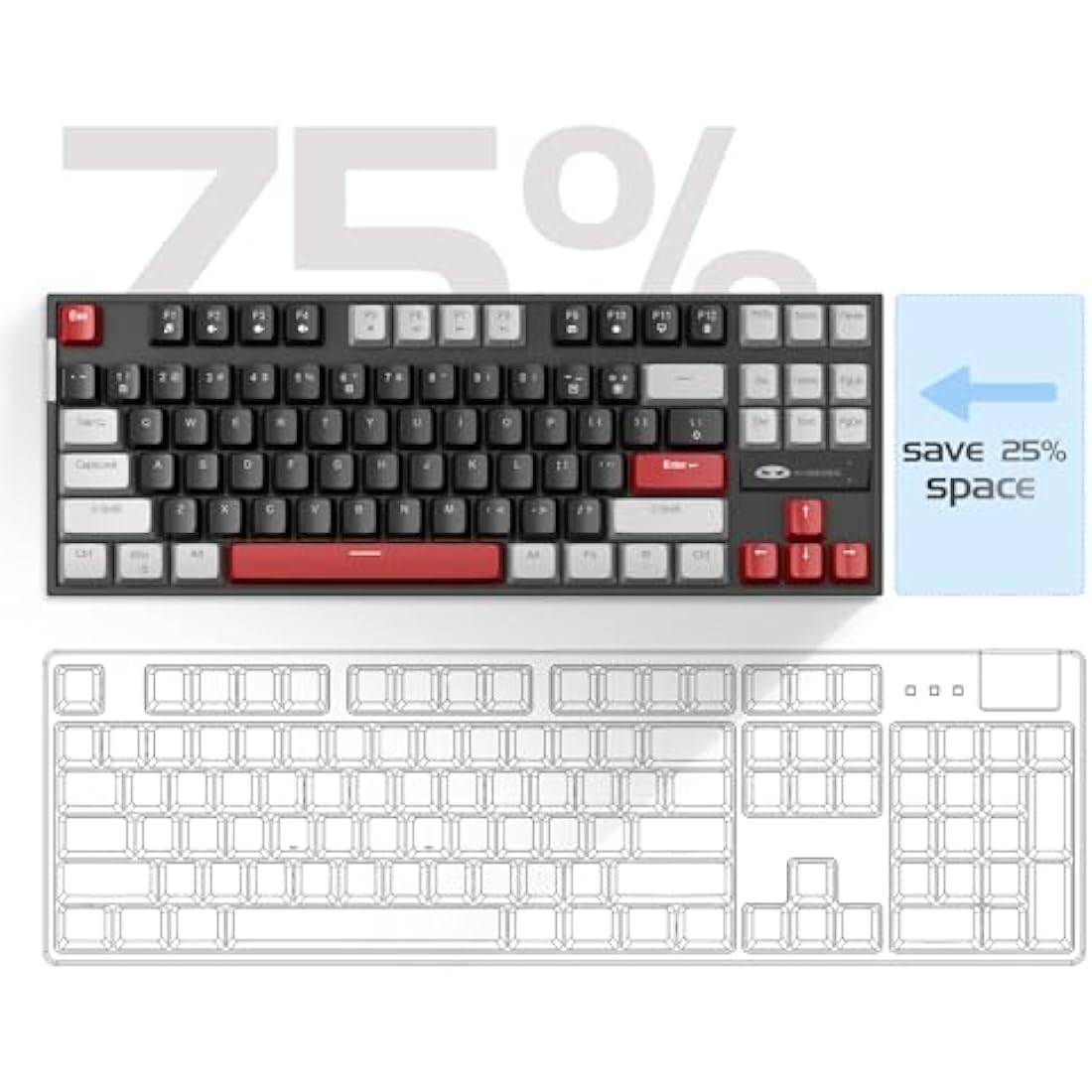 MageGee 75% Mechanical Gaming Keyboard | Red Switch TKL - Black/Grey