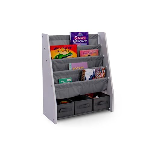 Humble Crew Wooden Kids Bookshelf | 4-Tier Storage with 3 Bins - Grey