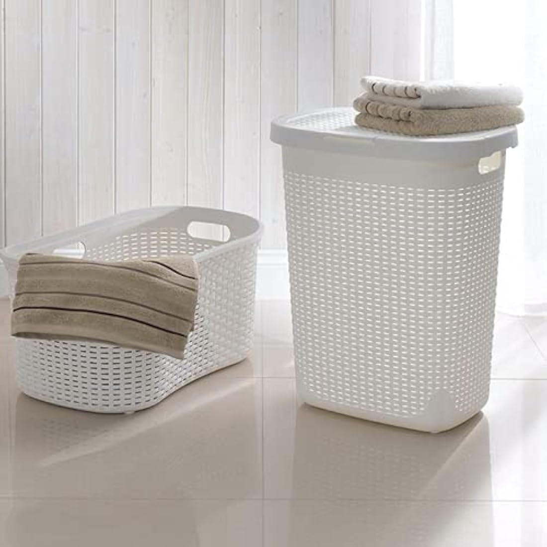 Addis 50L Faux Rattan Laundry Hamper – Cream Storage Basket with Lid
