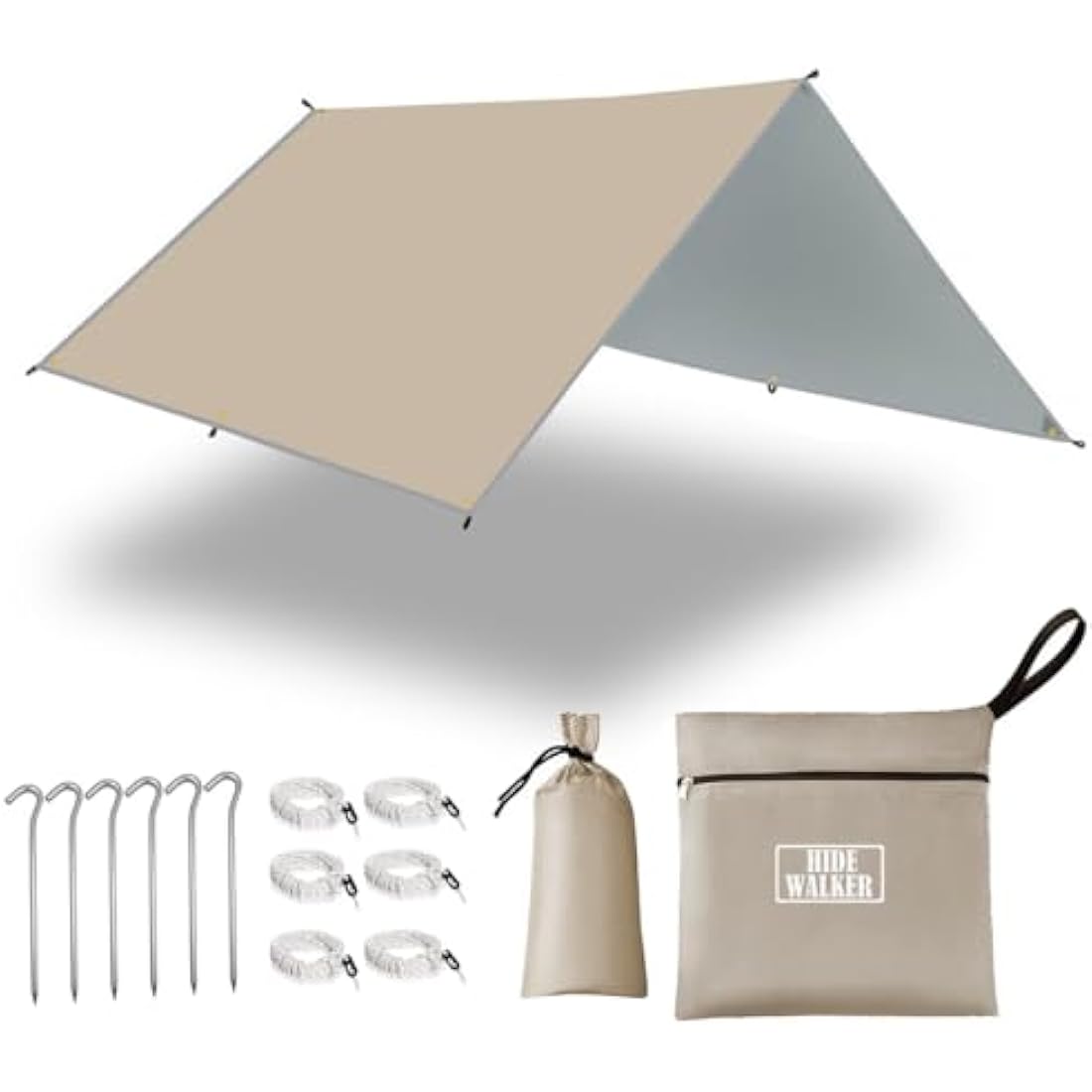 HIDEWALKER Waterproof Camping Tarp – 3x4m Ripstop Tent Rain Fly, Khaki