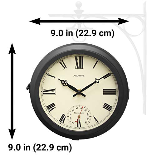 AcuRite Double-Sided Outdoor Wall Clock with Thermometer – Black Iron