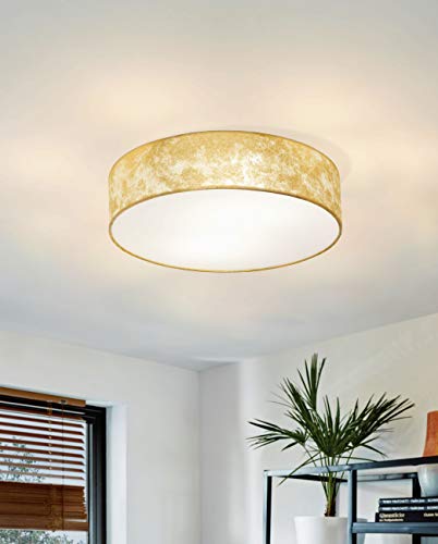 Eglo Viserbella Vintage Flush Ceiling Light | Gold Fabric & Steel
