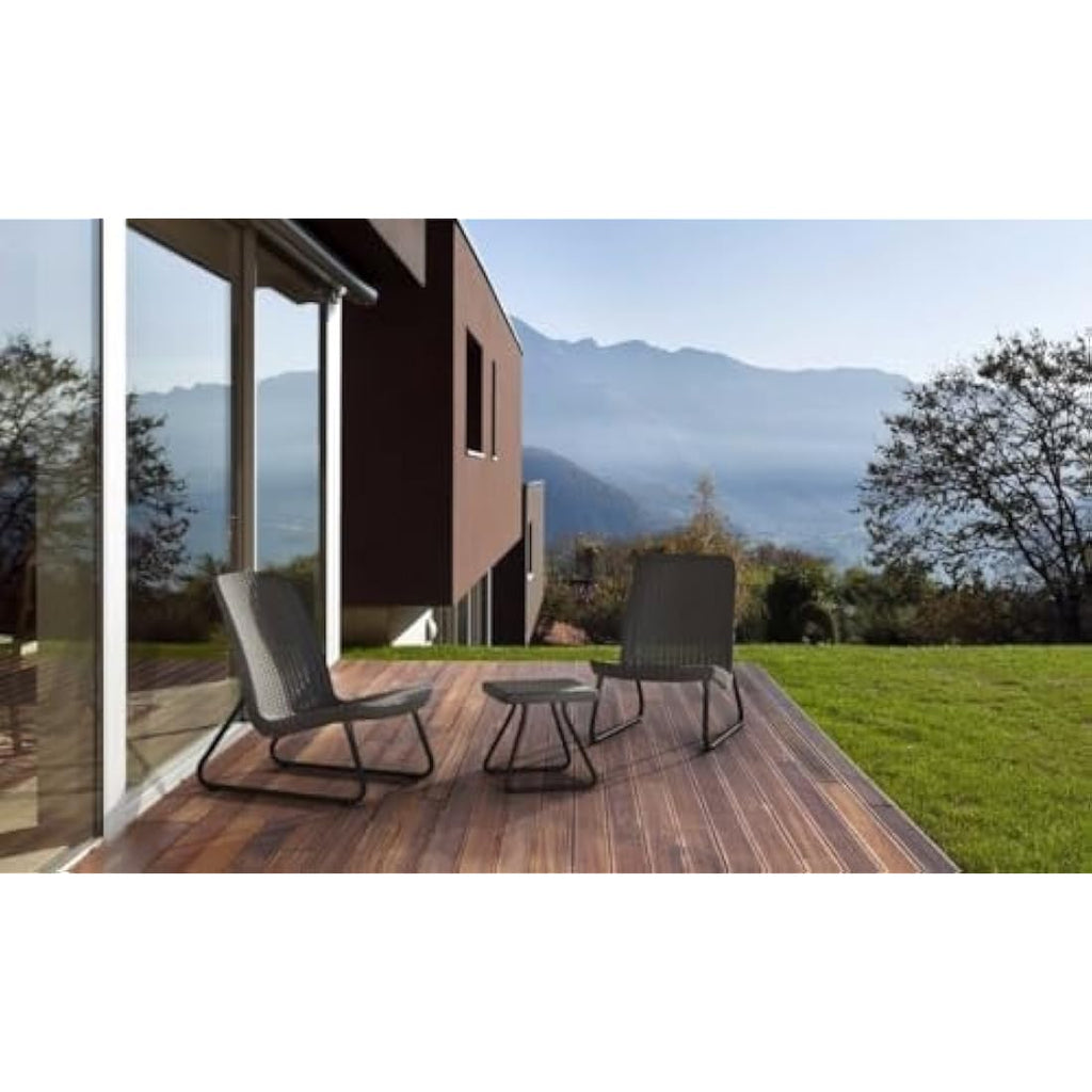 Keter Rio 3-Piece Rattan Patio Set – Graphite Grey Outdoor Bistro