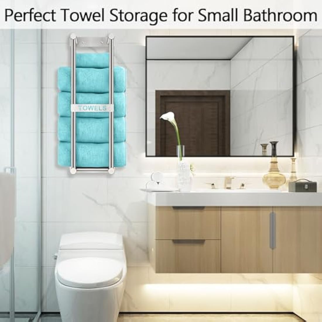 STWWO Wall Mounted Towel Rack – Brushed Metal Bathroom Storage