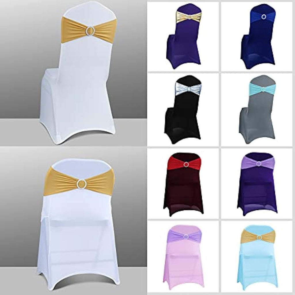 Babenest Gold Spandex Chair Sashes | Stretch Wedding Bands - 100 Pack
