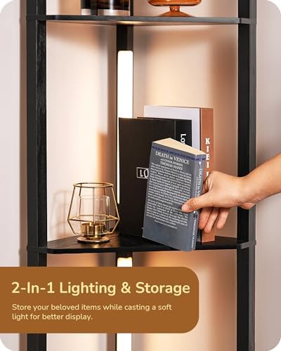 EDISHINE LED Floor Lamp with 4-Tier Shelves | Dimmable Wood Standing Lamp