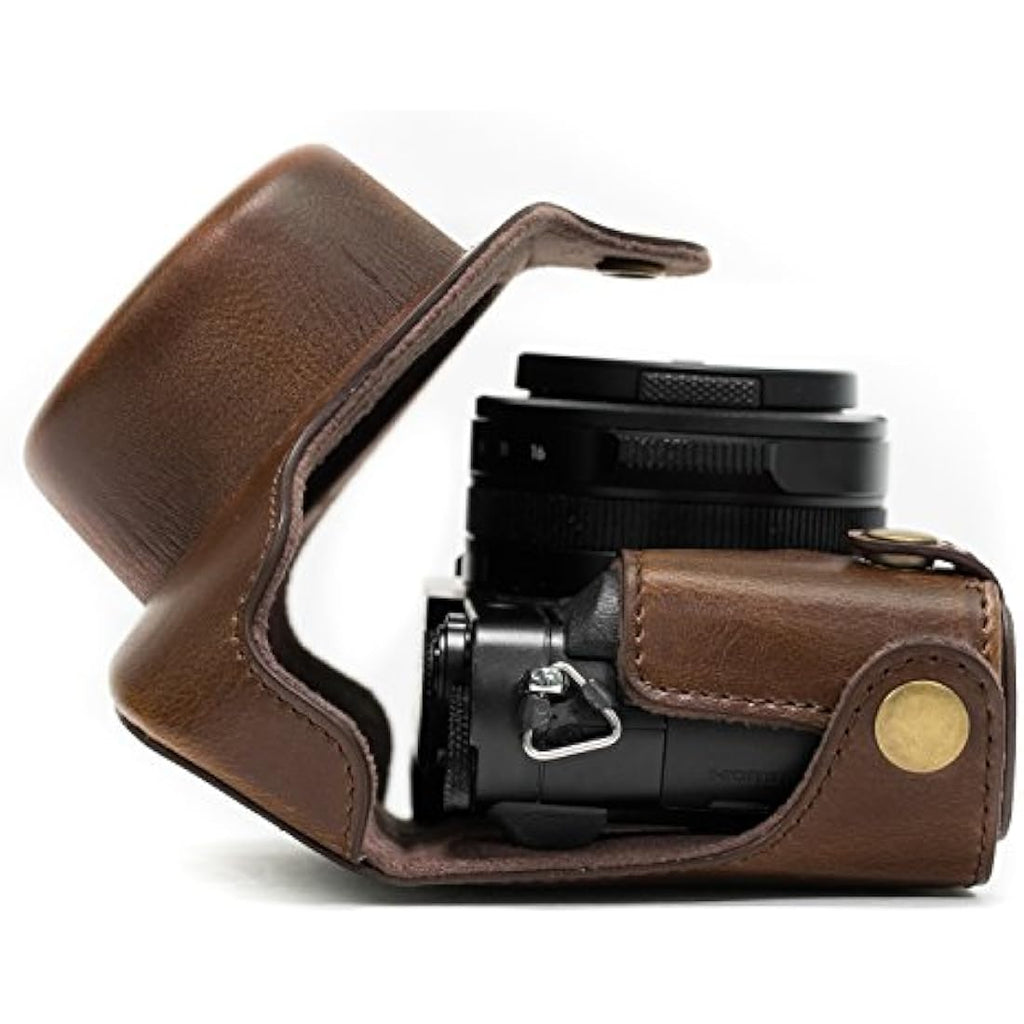 MegaGear Leather Camera Case for Panasonic Lumix LX100 – Dark Brown