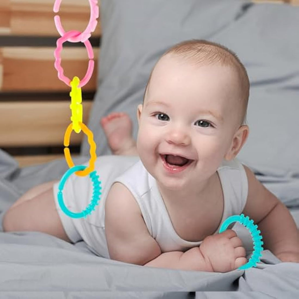 YeahiBaby 24pcs Silicone Baby Teether Ring Links | Infant Stroller Toys