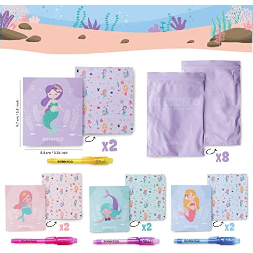 BONNYCO Mermaid Invisible Ink Pen and Notebook Set - 8 Pack Party Favors