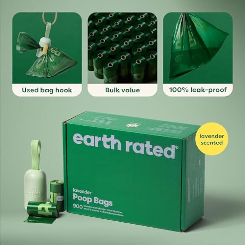 Earth Rated Dog Poo Bag Holder & 900 Leakproof Lavender Scented Bags