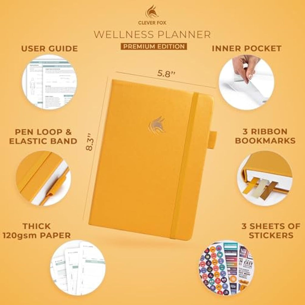 Clever Fox Wellness Journal - Undated Food & Health Planner, A5 Amber Yellow