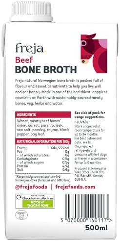 Freja Grass-Fed Beef Bone Broth | Collagen & Protein | 6 x 500ml Cartons
