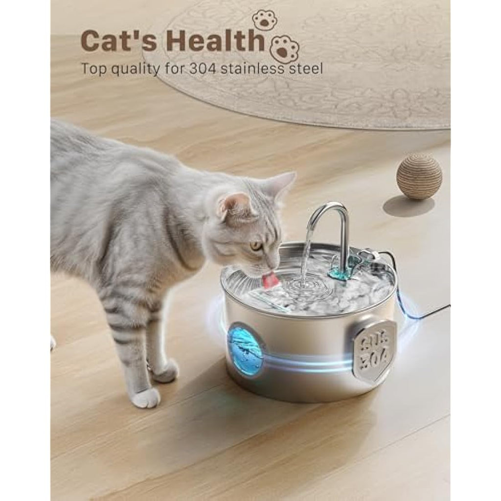 GIOTOHUN Stainless Steel Cat Water Fountain – 2.2L Quiet Pet Dispenser