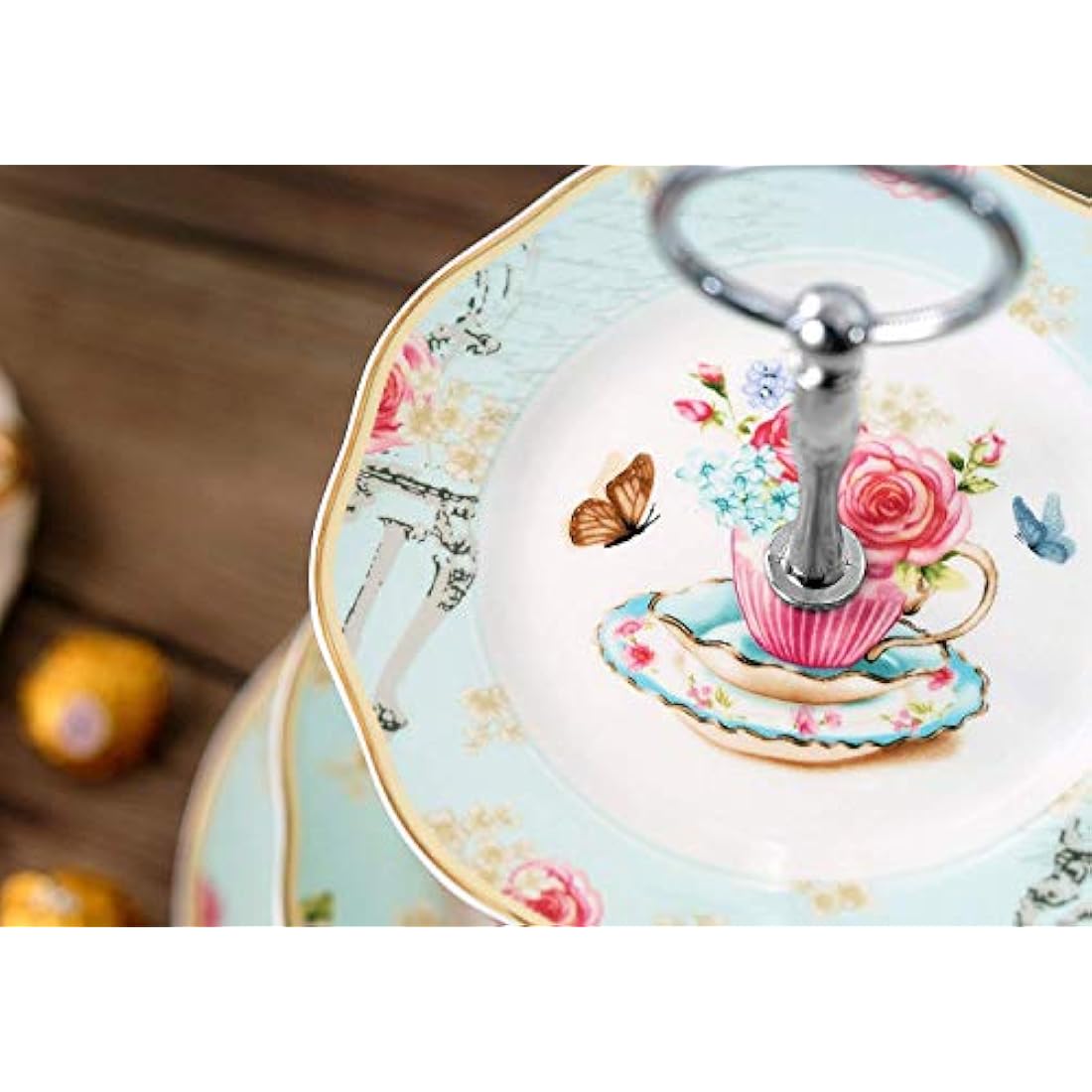 Jolof Store Vintage 3-Tier Bone China Porcelain Cake Stand - Light Blue