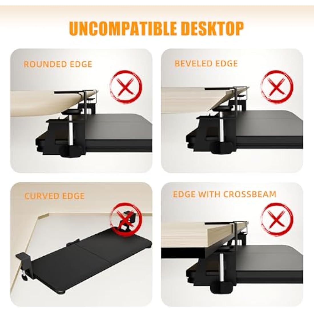 ERGOMAKER Under Desk Keyboard Tray – Sturdy Clamp Mount, 65x30cm, Black