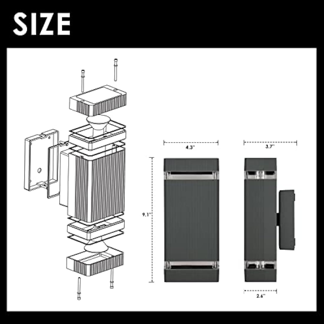 CELAVY Outdoor Wall Lights - Modern Grey Aluminium IP65 Waterproof 2 Pack