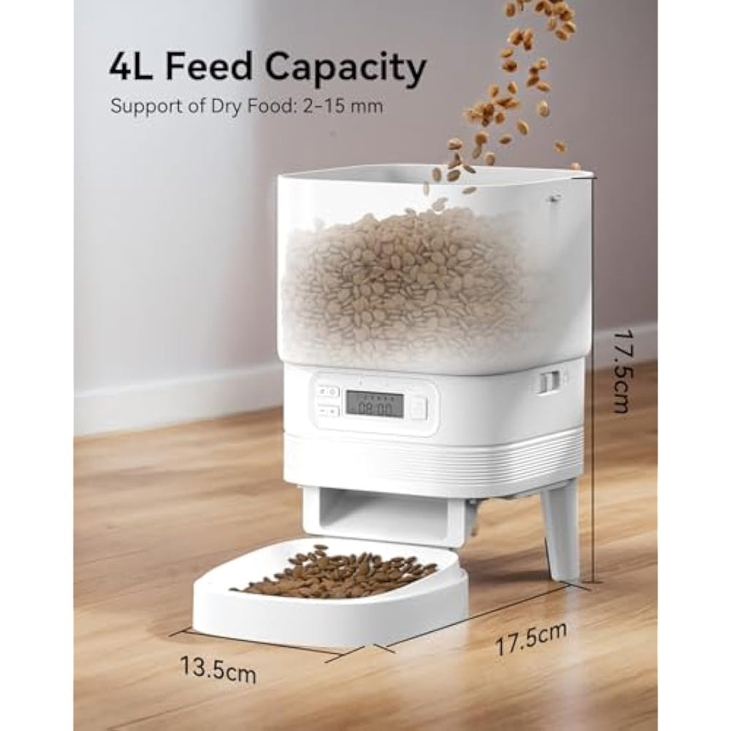 APETDOLA Automatic Cat Feeder – 4L Timed Pet Food Dispenser with Voice, White