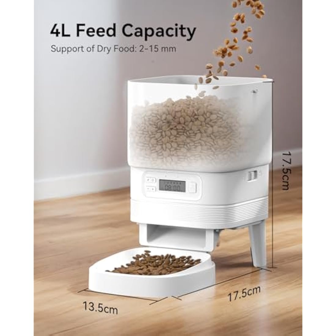 APETDOLA Automatic Cat Feeder – 4L Timed Pet Food Dispenser with Voice, White