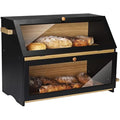 Bamboo Bread Box – Large 2-Layer Double Decker Bread Bin, Black