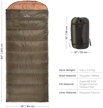 Teton Sports Celsius Sleeping Bag – 0°F Flannel Lined Winter Gear