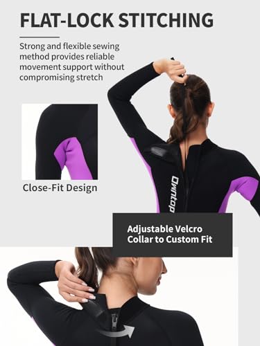 Owntop Women's 3/2mm Full Wetsuit | Neoprene Back Zip Diving Suit - Purple