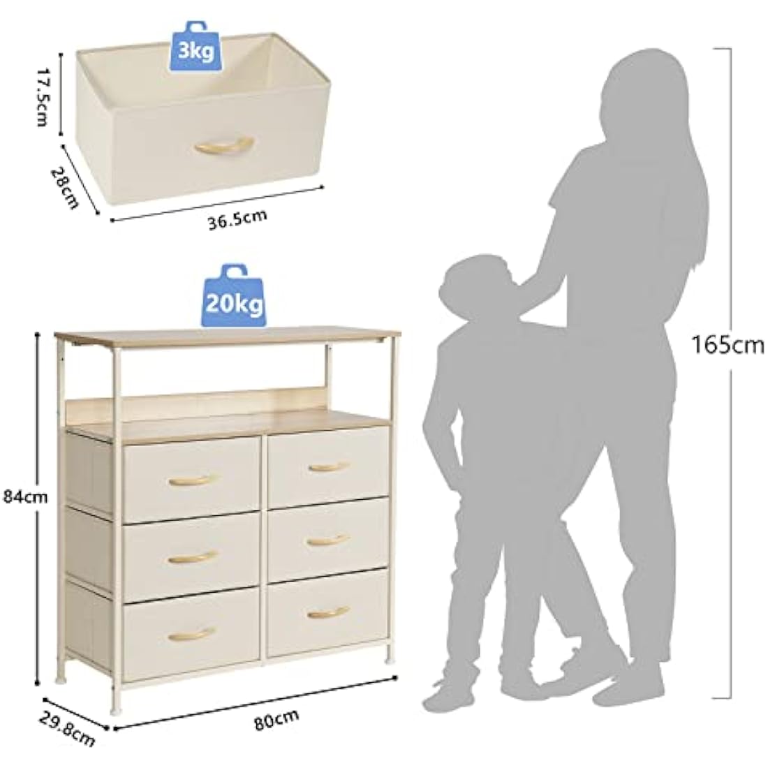 Jolof Store 6 Drawer Fabric Chest of Drawers | Steel Frame Storage Unit