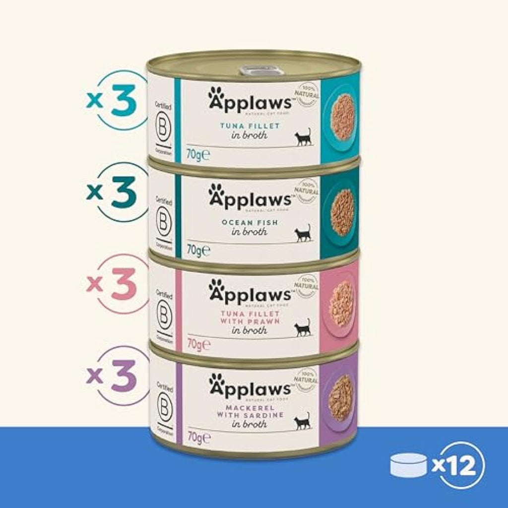 Applaws Natural Wet Cat Food | Fish Selection in Broth | 12 x 70g Tins