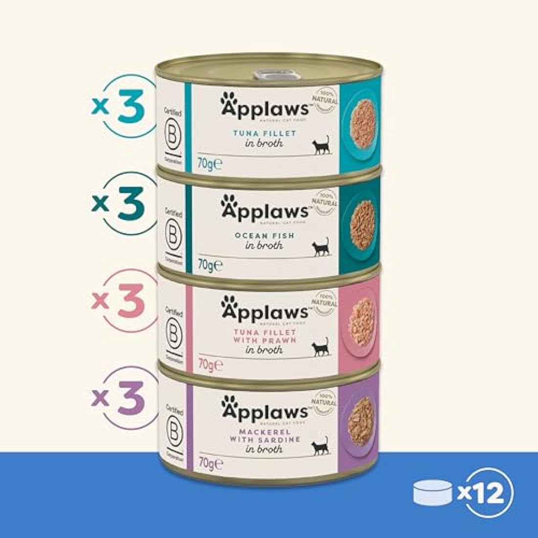 Applaws Natural Wet Cat Food | Fish Selection in Broth | 12 x 70g Tins