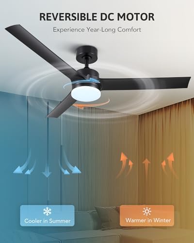 Vonluce 52" Modern Ceiling Fan with LED Light and Remote - Quiet DC Motor