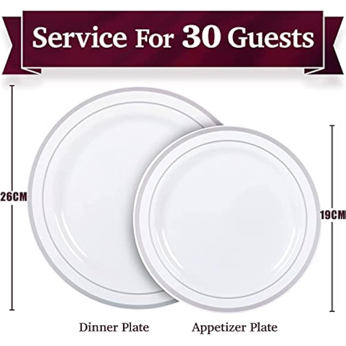 LATERN 60Pcs Silver Rim Plastic Dinnerware Set | Reusable Party Plates