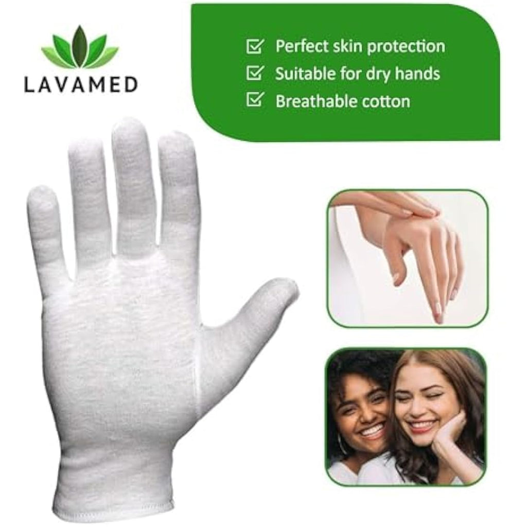 LAVAMED 100% Cotton Gloves | Soft Washable White Textile Hand Masks